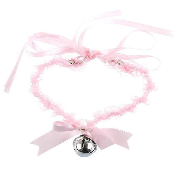 Pink Cat Collar Bell Choker Necklace Pet Play Kitten Play Kitty Neko Cosplay Costume 