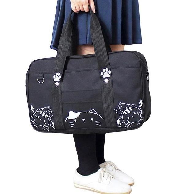 Black Kawaii Kitty Cat Duffle Bag Purse Handbag Messenger Tote