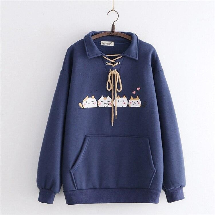 Kitten Line Up Sweater - Navy Blue - sweater
