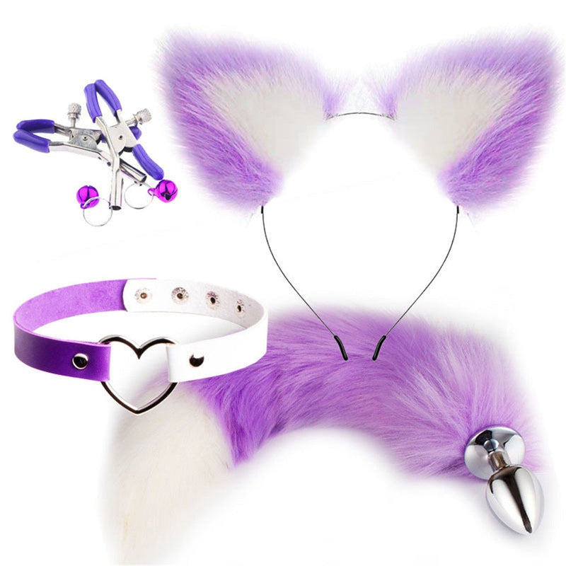 Kitten Starter Kit (10 Color Combos!) - Purple & White - anal plug, plugs, bdsm, blindfold, blindfolds
