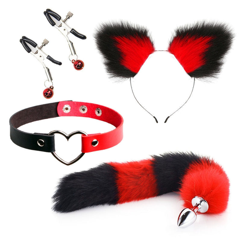 Kitten Starter Kit (10 Color Combos!) - Red & Back - anal plug, plugs, bdsm, blindfold, blindfolds