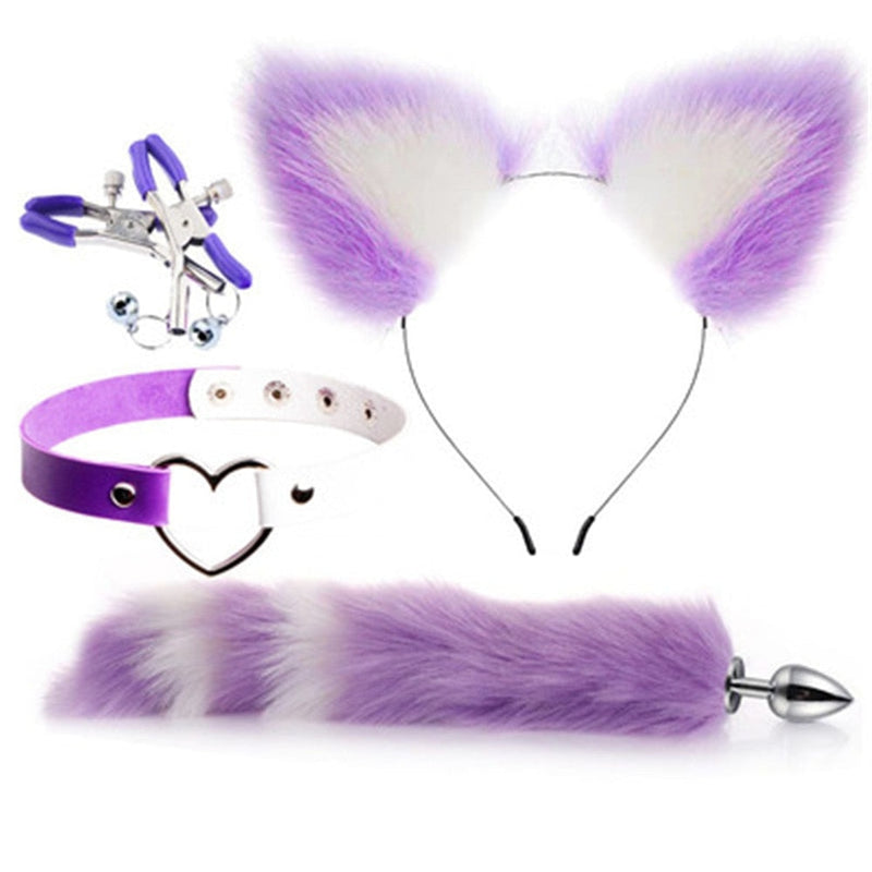 Kitten Starter Kit (10 Color Combos!) - White & Purple Stripe - anal plug, plugs, bdsm, blindfold, blindfolds