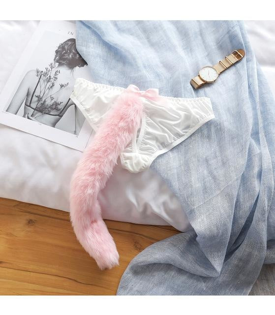 Kitten Tail Open Crotch Panties - All Pink Tail - underwear