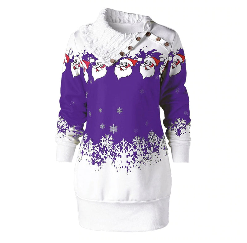 Knit Cowl Neck Santa Sweater - Purple / XL - sweater