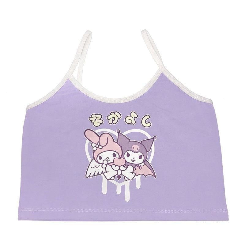 Kuromi Crop Top - Lavender / M - belly shirt, crop tops, fairy kei, fairykei, pastel