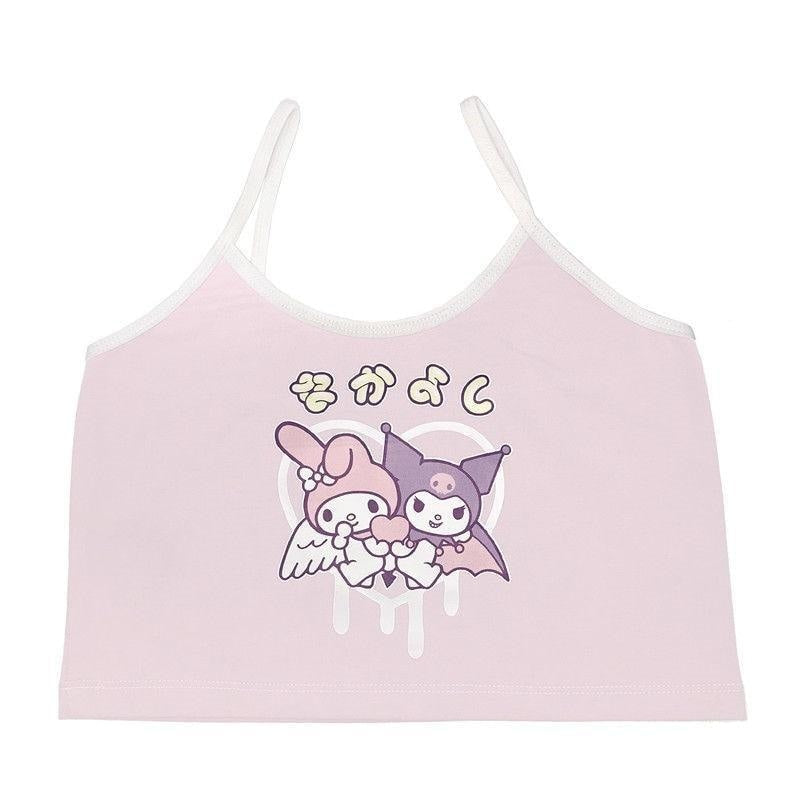 Kuromi Crop Top - Pink / M - belly shirt, crop tops, fairy kei, fairykei, pastel