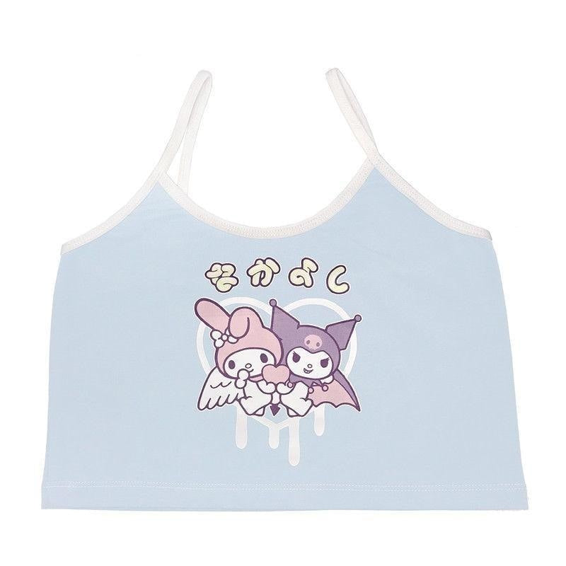 Kuromi Crop Top - Sky Blue / M - belly shirt, crop tops, fairy kei, fairykei, pastel