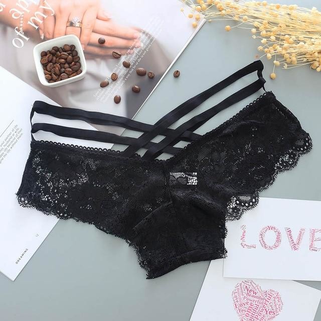 Lace Harness Panties - Black - underwear