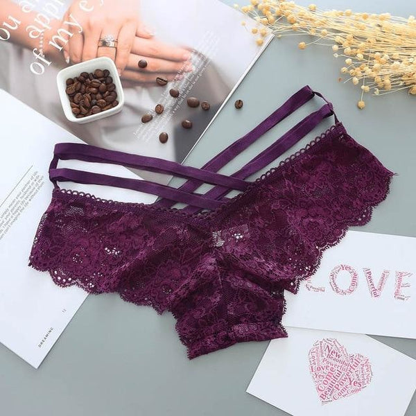 Lace Harness Panties - Purple - underwear