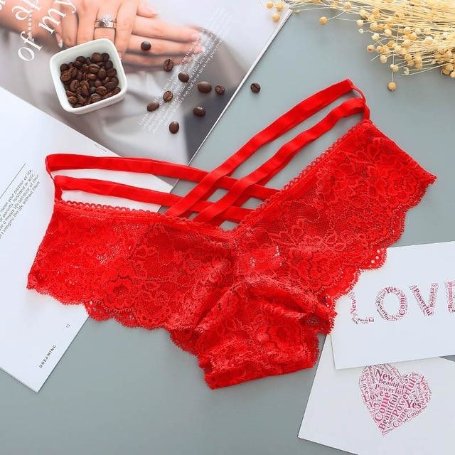 Lace Harness Panties - Red - underwear