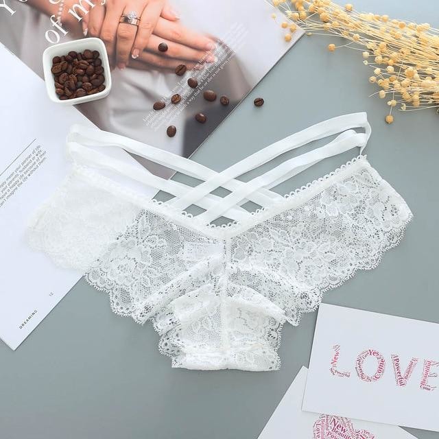 Lace Harness Panties - White - underwear