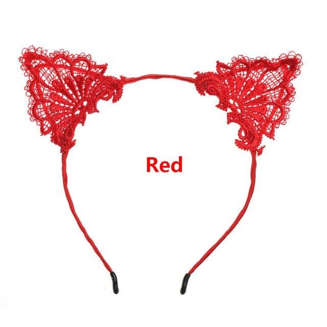 Lace Kitten Ears - Red - headband