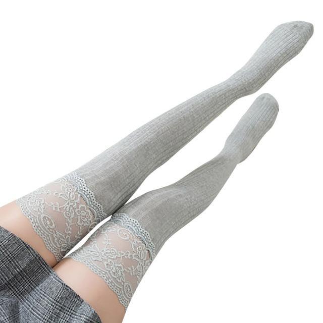 Lady Lace Stockings - Gray - socks