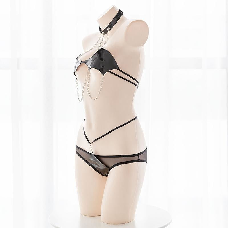 Black Latex Devil Lingerie Set Cosplay Wet Look DDLG Playground Black Latex Devil Lingerie Set Cosplay Wet Look DDLG Playground