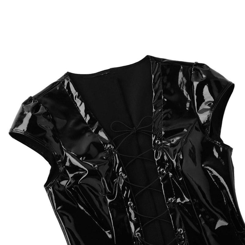 Black Latex Lace Up Corset Bodysuit Dominatrix Fetish Kink S&M BDSM Costume by DDLG Playground