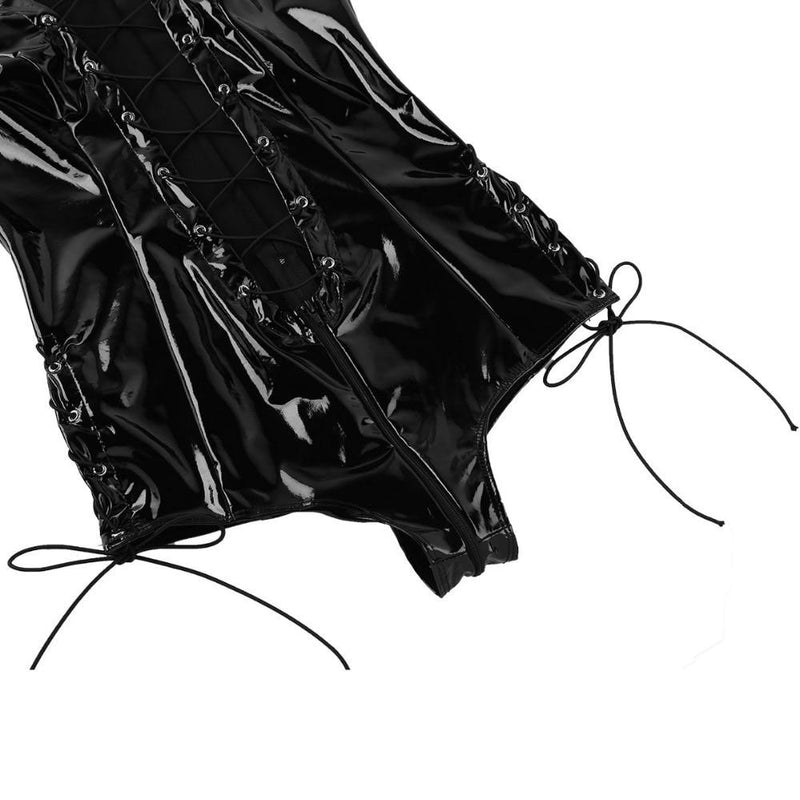 Black Latex Lace Up Corset Bodysuit Dominatrix Fetish Kink S&M BDSM Costume by DDLG Playground