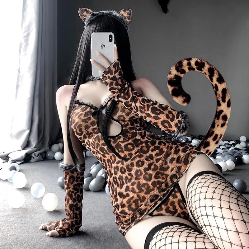 Little Leopard Cosplay Lingerie Set - cat, cat lingerie, clothes, clothing, cosplays
