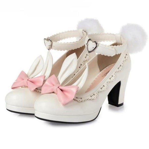 bunny ear lolita heels kawaii fashion shoes removable pom pom bunny rabbit tail clip on ears ankle strap sweet princess harajuku japan fashion by ddlg playground