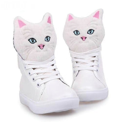 fuzzy furry cat hi top sneakers shoes flat heel lace up soft kawaii kitten Kawaii Babe