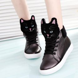 black fuzzy furry cat hi top sneakers high tops shoes flat heel lace up soft kawaii kitten Kawaii Babe