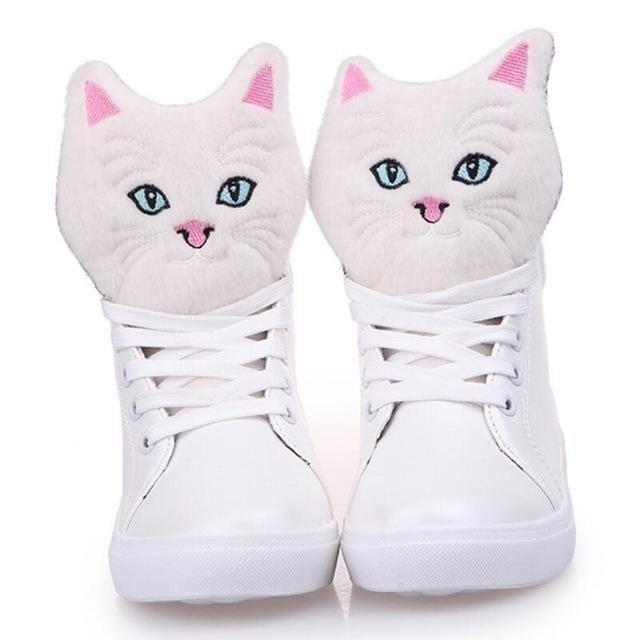 fuzzy furry cat hi top sneakers shoes flat heel lace up soft kawaii kitten Kawaii Babe