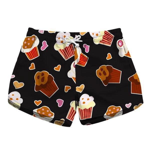 Muffin Cupcake Shorts Athletic Kawaii Black Love Hearts by DDLG playground