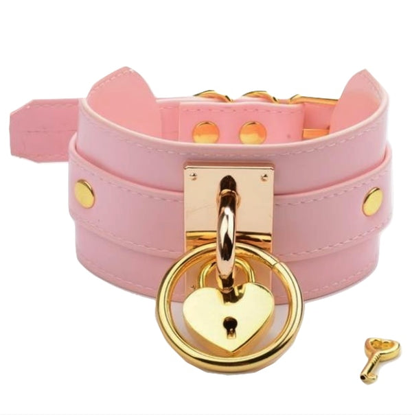Locket O-Ring Collar - Pink & Gold - choker