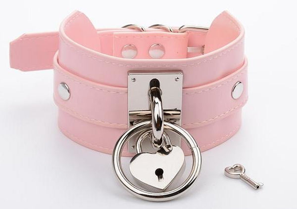 Locket O-Ring Collar - Pink & Silver - choker