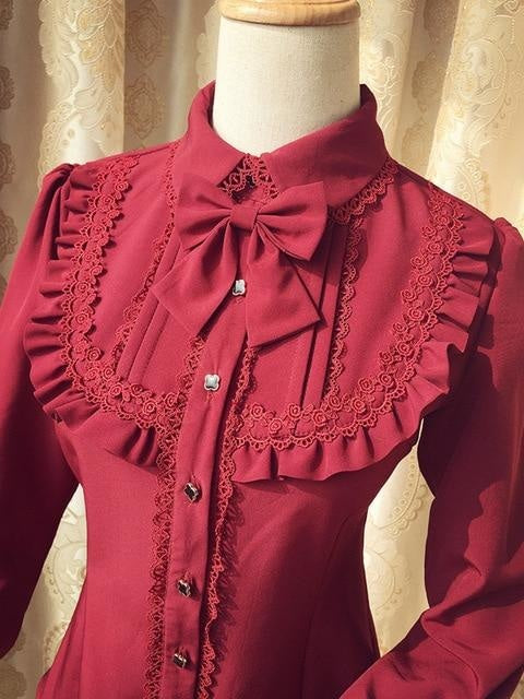 Traditional Lolita Collar Blouse Long Sleeve Peter Pan Button Up EGL Classic Lolita Girl Fashion