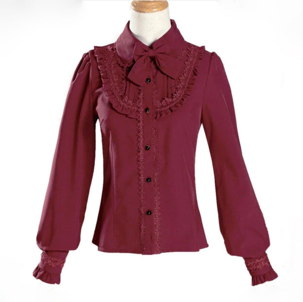 Lolita Collared Blouse - Burgundy / S - shirt