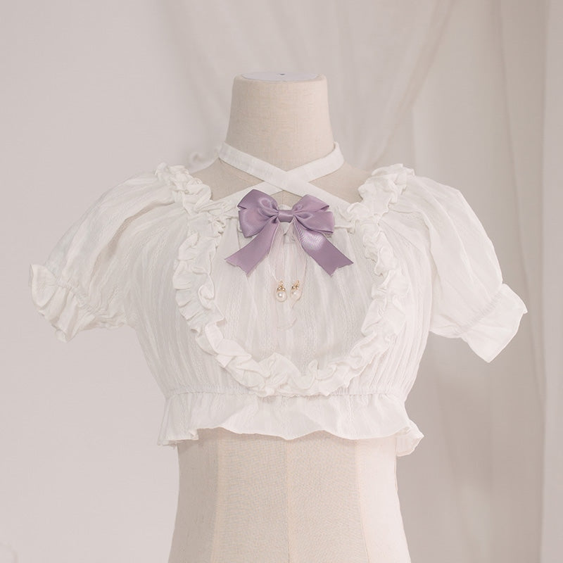 Lolita Cropped Blouse - White - blouse, blouses, crop top, cropped tank, top