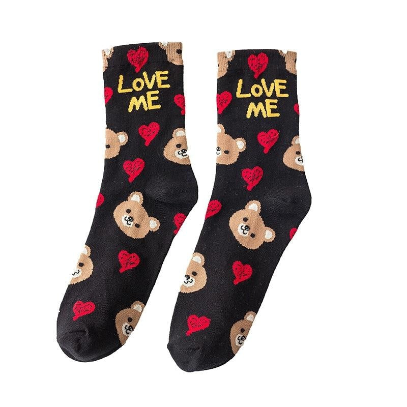 Love Me Sockies - Black Rilakkuma - ankle socks, baby bear, bears, cats