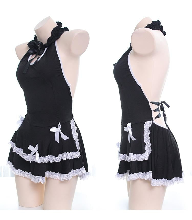 Black Lolita Maid Dress Cosplay Roleplay Sexy Lingerie