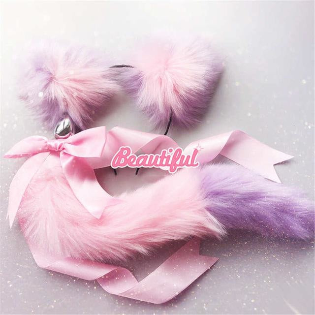 Luxury Neko Tail & Ear Sets - pink & purple - petplay