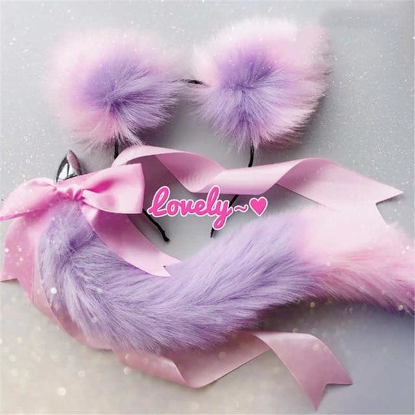 Luxury Neko Tail & Ear Sets - purple & pink - petplay