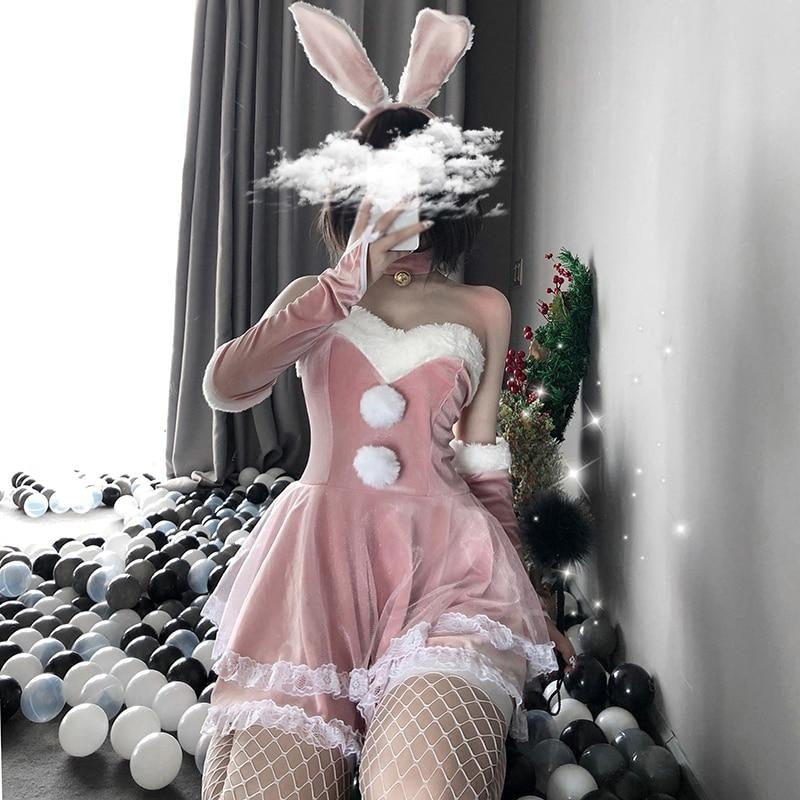 Luxury Santa Bunny Dress Set - Pink / XL - bunny, christmas, christmas dress, cute dresses