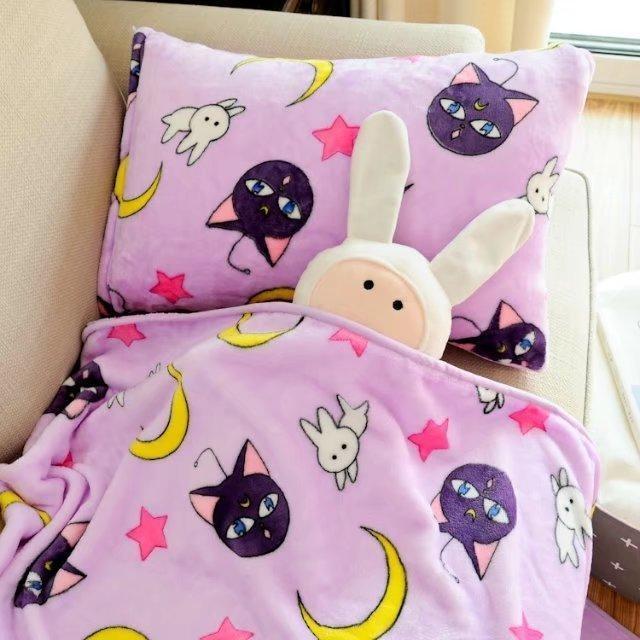 sailor moon fuzzy soft plush throw blanket comforter fabric linen bedding bedspread mahou shoujo kawaii pastel purple artemis luna cat by ddlg playground