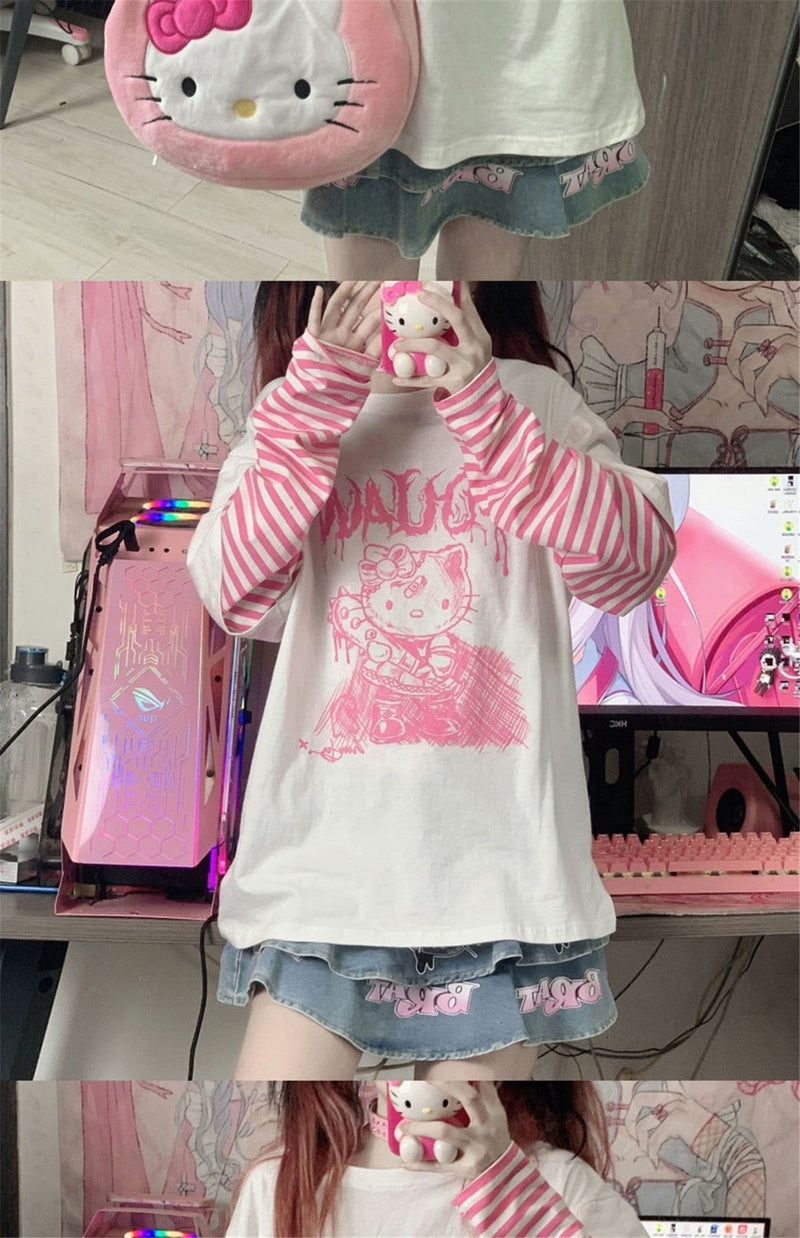 Menhera Kitty Long Sleeve Top - creepy cute, hello kitty, long sleeve, sleeved, menhera