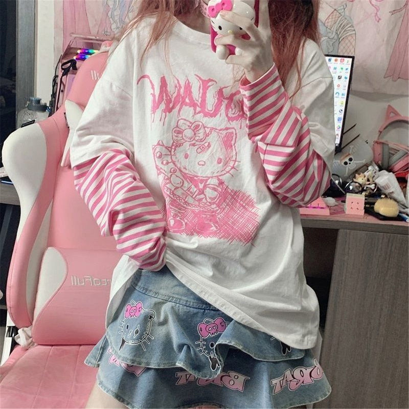 Hello Kitty, Shirts & Tops, Hello Kitty Girls Black And Pink Long Sleeve