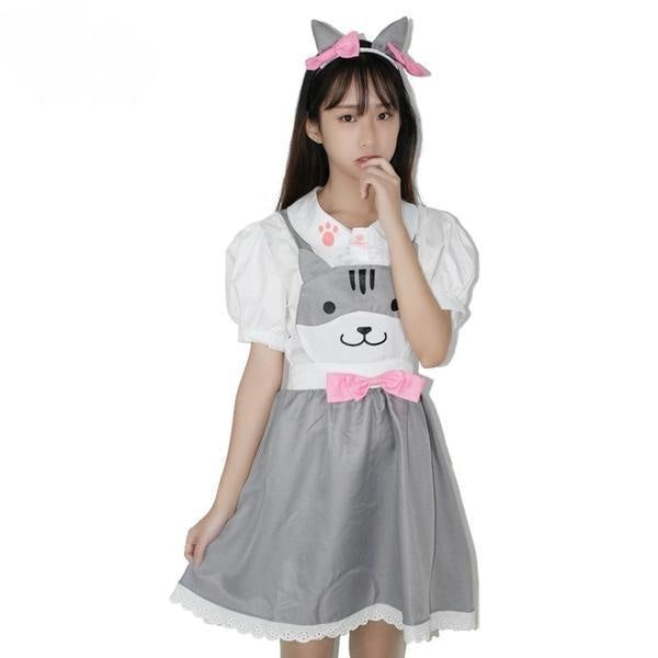 grey kitty cat suspender dress jumper romper one piece skirt paw print cut out hollow straps coveralls overalls petplay kitten play cgl ddlg playground