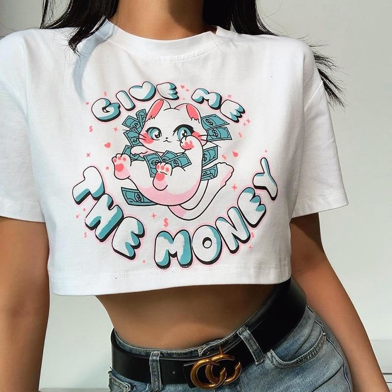 Give Me The Money Crop Top - cat, cold, crop, crop top, cropped