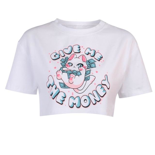 Give Me The Money Crop Top - cat, cold, crop, crop top, cropped