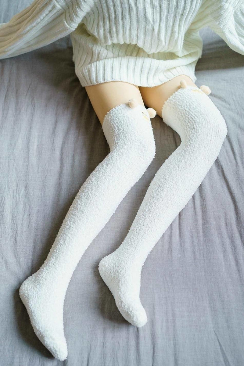 kawaii monkey goodnight fairy kei thigh high socks stockings knee socks tights furry fuzzy warm animal print striped winter wear