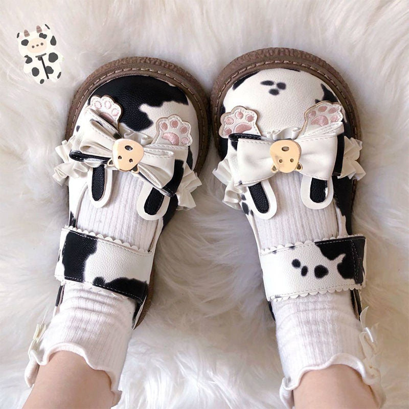 Moo Mary Janes - 4 - calf, cow, cows, flat shoes, lolita