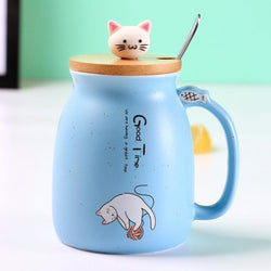 Kawaii Blue Kitty Cat Kitten Coffee Cup Mug Creamer Jar Can With Lid 