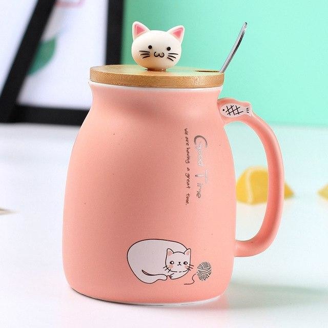 Kawaii Pink Kitty Cat Kitten Coffee Cup Mug Creamer Jar Can With Lid 