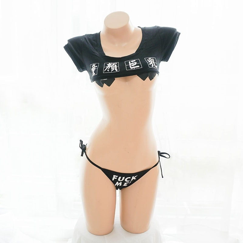 Naughty Manga Anime Micro Crop Top Set Lingerie DDLG Playground Naughty Manga Anime Micro Crop Top Set Lingerie DDLG Playground