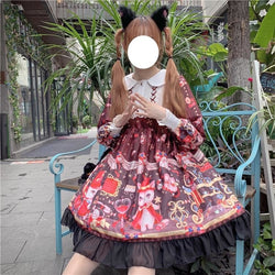 Neko Magician Lolita Dress - Wine red / M - dress
