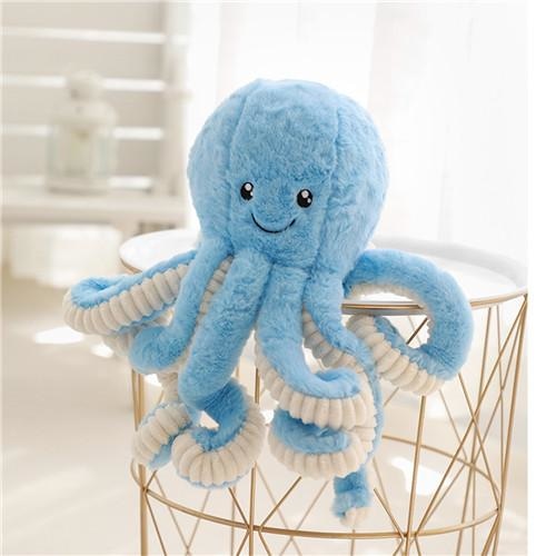 Kawaii Blue Octopus Plush Stuffed Animal Toy Cute Fuzzy Furry Sea Animal 