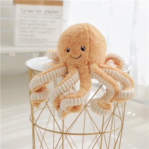 Kawaii Brown Octopus Plush Stuffed Animal Toy Cute Fuzzy Furry Sea Animal 